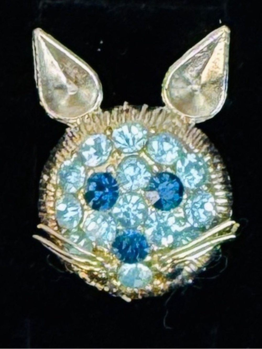 Crystal Bunny Blue Sparkle Vintage Brooch